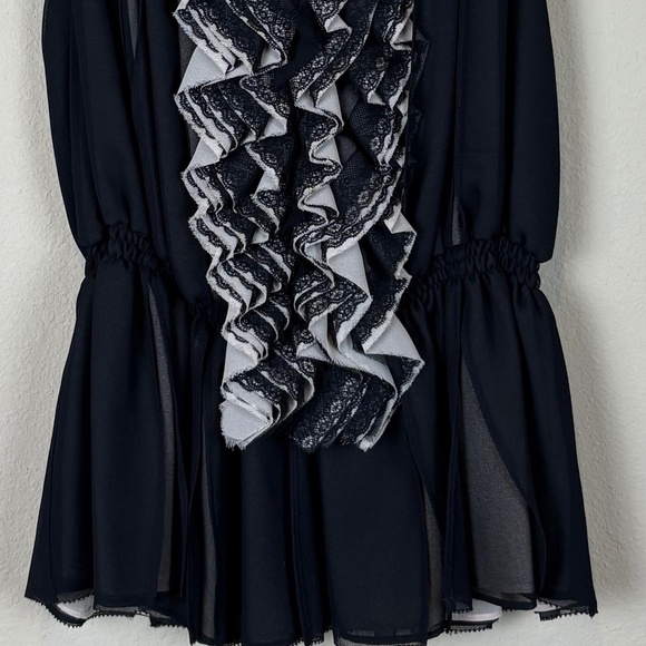 Robert Rodriguez Neiman Marcus Black Sheer Elastic Drop Waist Sleeveless Blouse - Picture 4 of 9